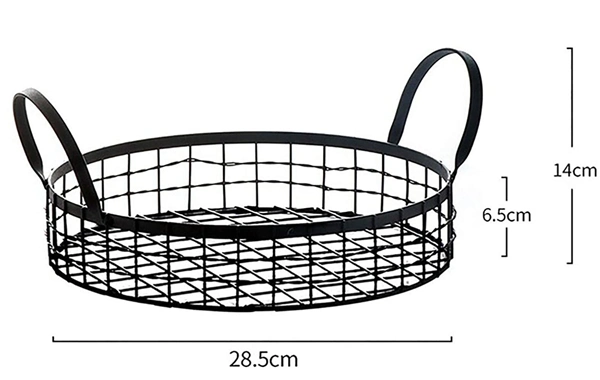 Round Metal Fruit Basket with Handle Decorative Bread Serving Tray