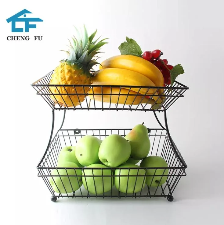 2 Tier Sturdy Metal Iron Wire Fruit Kitchen Vegetable Storage Basket