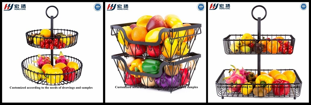 Home Decorative Kitchen Counter Top Organizer Detachable Storage Rack Wire Bread Stand Holder Bowl Metal 2 Tier Fruit Basket
