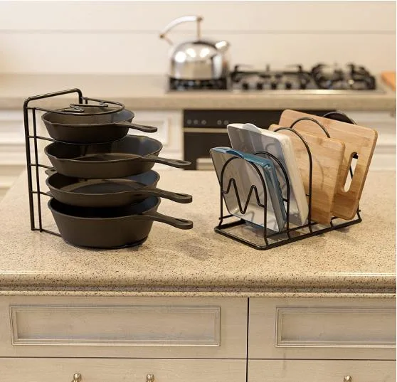 Heavy Duty Pan Storage Rack Suitable for Cabinets, Lid Supports, Kitchen Finishing and Storage of Cast Iron Skillets, Baking Sheets, Cutting Boards - No Assembl