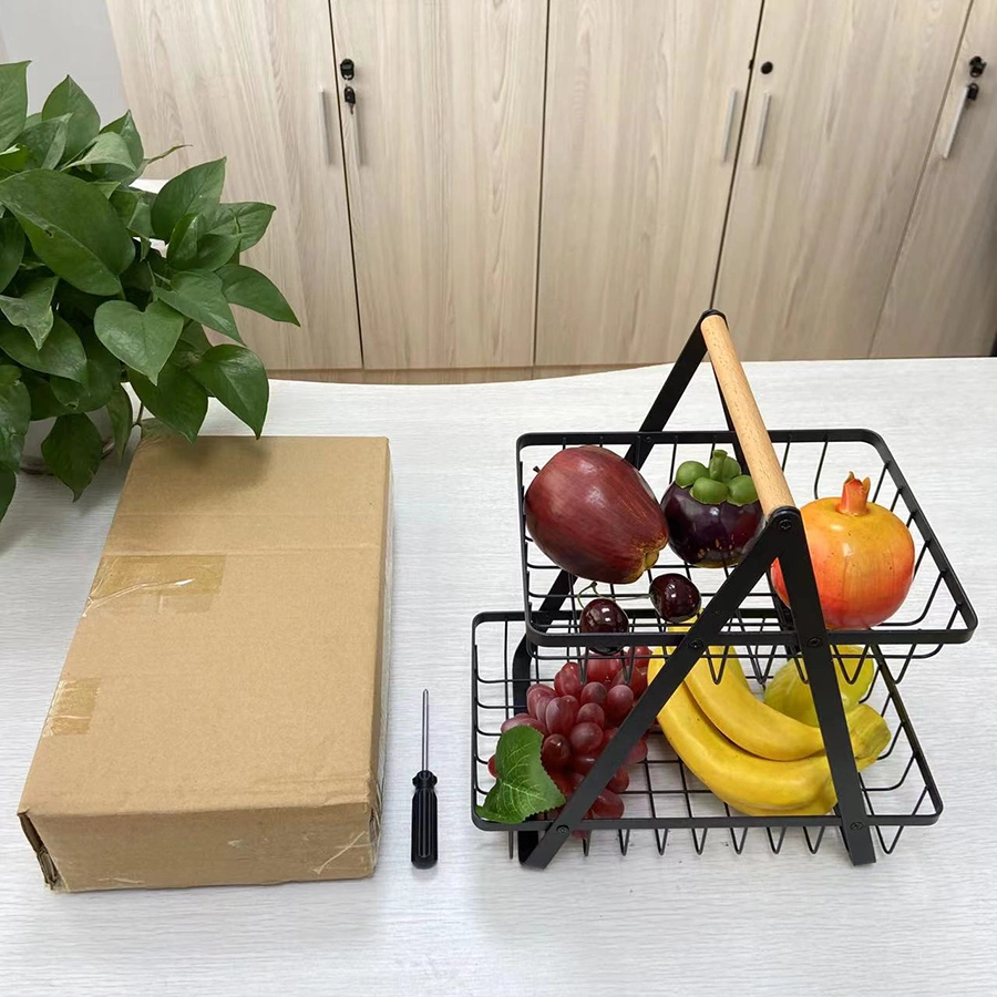 2 Tier Fruit Bowl, Fruit Basket for Kitchen Detachable Portable Handle Hollow Design Quickly Drain, Fruit Holder Multi-Function