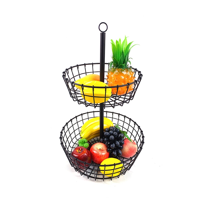 Food Container Kitchen Rack Holder 2 Tier Assembled Metal Fruit Basket