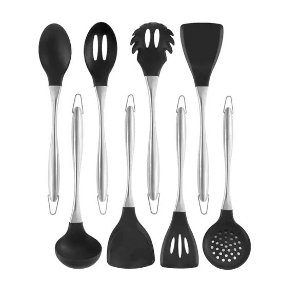 PVD Plated 304 Stainless Steel Hollow Handle Silicone Kitchen Utensils Non-Stick Spatula Spoon Kitchenware Cooking Tools Food Grade Safe Kitchen Utensils