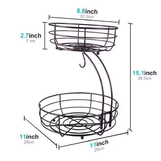 Multifunctional Modern Countertop Iron Decorative Floor Stand Steel Metal Wire Steel 2 Tier Hanging Fruit Vegetable Basket
