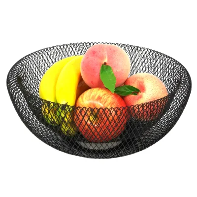 Countertop Mesh Fruit Bowl Basket Vegetable Holder Home Decor Steel Metal Storage Basket Round Wire Fruit Baskets for Kitchen