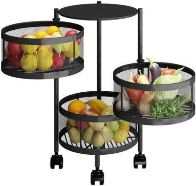 3-Tier Fruit Basket for Kitchen Basket Stand Basket with Wheels Pantry Trolley