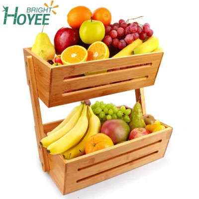 2-Tier Bamboo Countertop Fruit Basket Holder & Decorative Bowl Stand Detachable Fruit Holder Perfect for Fruit, Vegetables Snacks
