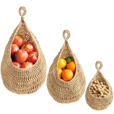 Jute Hanging Basket Hanging Wall Vegetable Fruit Baskets for Pantry Potato Garlic Onion Fruit