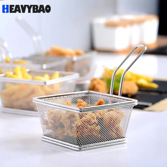 Heavybao High Quality Stainless Steel Metal French Fry Cone for Restaurant and Home Bread Serving Basket French Fries Basket