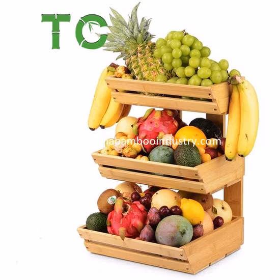 2-Tier Bamboo Fruit Holder Vegetable Bread Storage Stand, Bamboo Fruit Basket for Kitchen