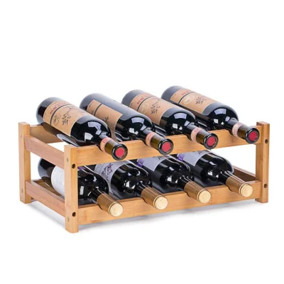 Standing Bamboo Wine Glass Bottle Holder, Countertop Storage Wall Wood Wine Display Rack