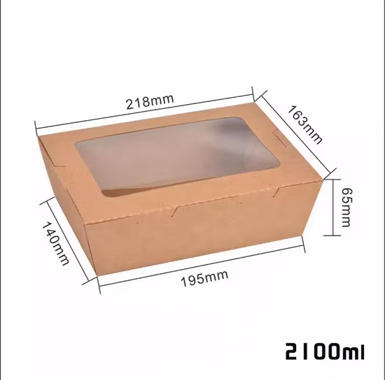 Custom Size Disposable Baking Dessert Packing Box Paper Kraft Box with Window Takeaway Food Package