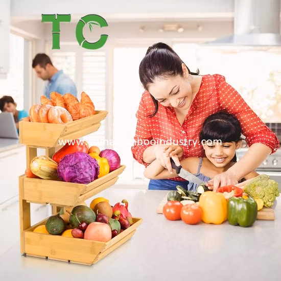 Bamboo Fruit Basket 3 Tier Vegetable Bowl for Kitchen Storage Display Rack